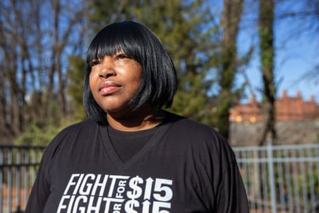 Wanda Coker, of Durham, North Carolina, poses for a portrait at the office of NC Raise Up/Fight for $15 on 12 December 2019.