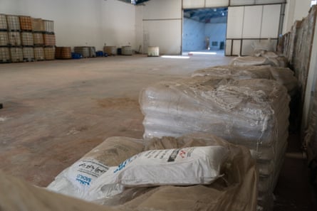 Bags of sodium hydroxide flakes