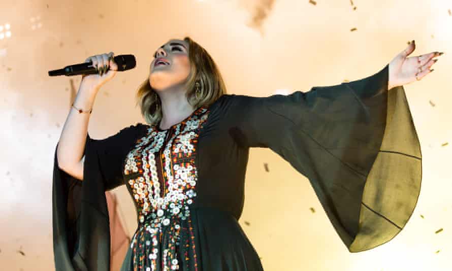 Adele performing at the Glastonbury festival in 2016