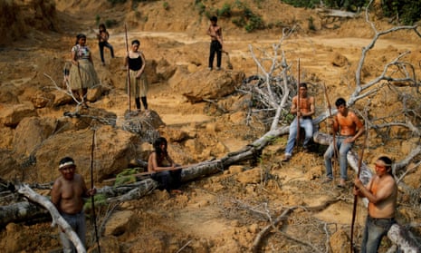 People of the Mura tribe in a deforested area in the Amazon rainforest, Brazil