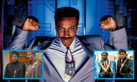 Coming to America’s Arsenio Hall (centre) in the sequel (left) and in the original (right).