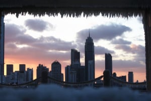 Yantai, China: Icicles are seen at a port in Yantai