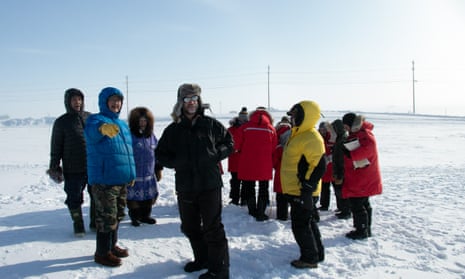Alexandre Langlois, centre, in Nunavut, with Inuit elders: from left, George Aklah, Joe Ashevak, Margaret Kanayok and Jim Elias (on the right). 