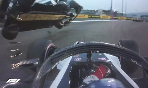 Nico Hülkenberg’s Renault flipped after colliding with Romain Grosjean at the Abu Dhabi Grand Prix.