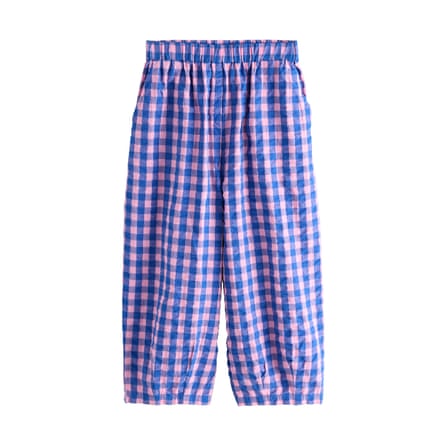 Kids’ purple gingham pull-on barrel trousers