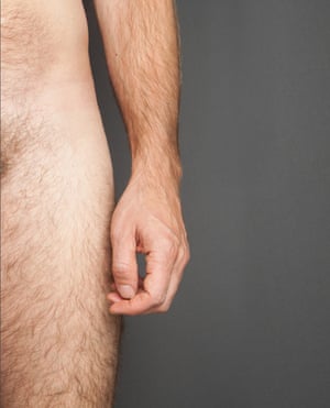 Man's thigh, hand, arm
