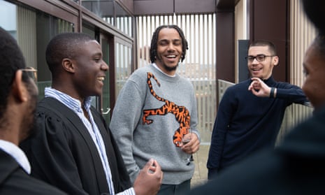 AJ Tracey with students at St Peter’s College in Oxford, which is supporting the rapper’s initiative