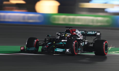 Lewis Hamilton gets to grips with the Losail circuit in Doha, Qatar, during qualifying. 