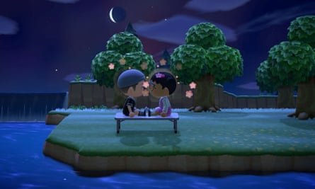 Christine Davitt, right, and her partner on their first date, which occurred on Animal Crossing.