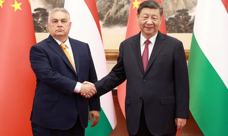 Viktor Orbán (L) meets Xi Jinping (R) at the Diaoyutai State Guesthouse in Beijing, China on 8 July 2024.