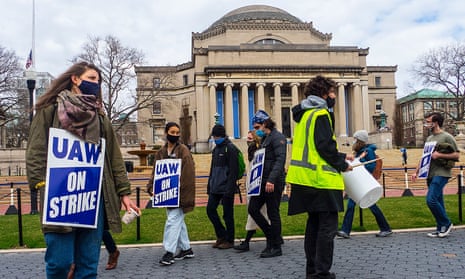 Graduate students at Columbia University on strike in New York City on 1 April 2021.