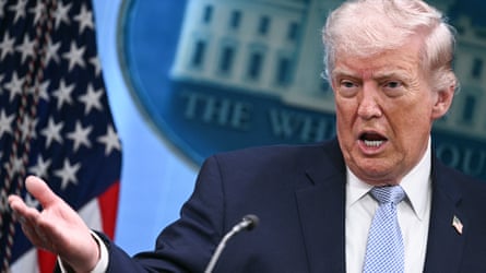 Trump gesturing pinch his manus arsenic he speaks astatine a briefing