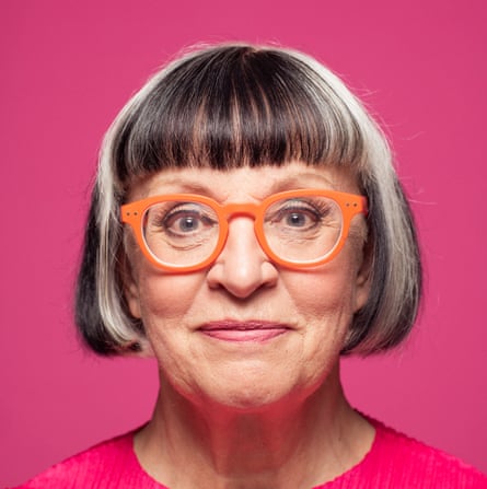 Philippa wears orange spectacles (her own); and pink cardigan by Pleats Please Issey Miyake (isseymiyake.com).