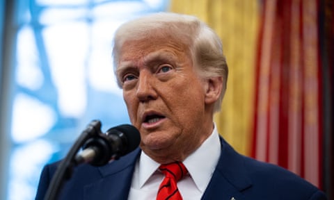 Donald Trump delivers remarks in the Oval Office at the White House.