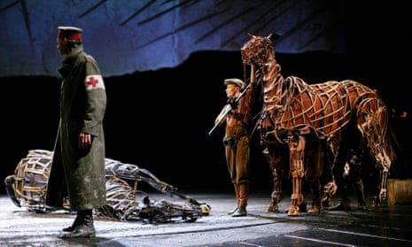 A scene from War Horse with a horse puppet