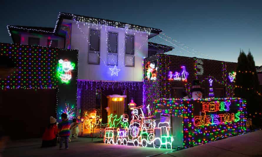 A home covered in Christmas decorations