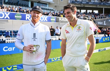 Captains Ben Stokes and Pat Cummins after England’s win at the Oval