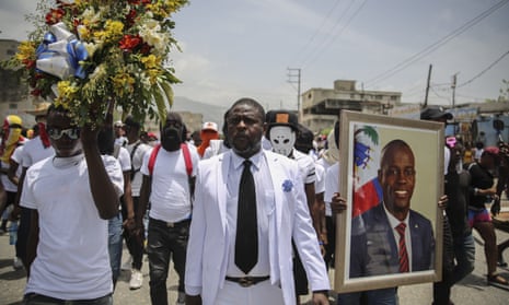 Jimmy Cherizier marched to demand justice for slain Haitian President Jovenel Moise in Port-au-Prince, 26 July.