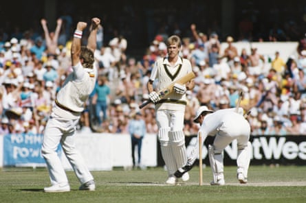 Ian Botham and Jack Richards celebrate as England retain the Ashes, beating Australia by an innings and 14 runs, in 1986.