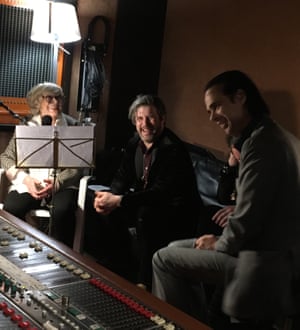 Marianne Faithfull at work in the studio with Ed Harcourt and Nick Cave.