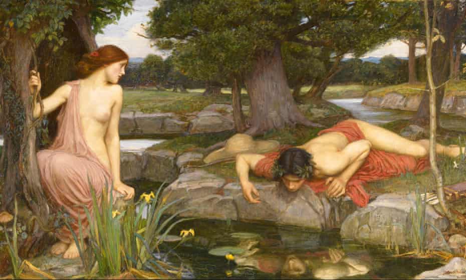 Echo and Narcissus, by John William Waterhouse, 1903. Echo watches as Narcissus stares at his reflection in a pond
