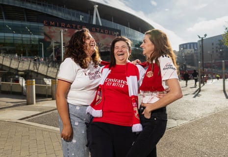 Arsenal Women football fans (from left) Jemma, Hollie and Bonnie