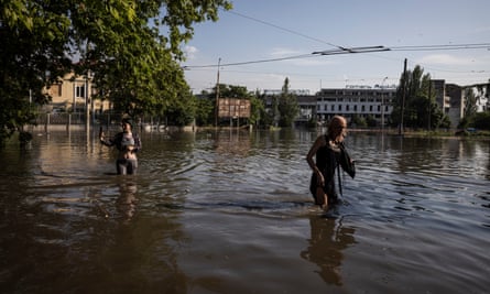 Rising flood water in central Kherson from the Dnipro River on 6 June.