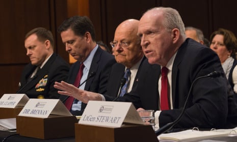 The then CIA director, John Brennan, testifies before the Senate intelligence committee in February 2016, alongside the directors of the National Security Agency, the FBI and national intelligence. 
