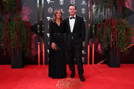 Incoming AFL CEO Andrew Dillon (right) arrives at the 2023 Brownlow Medal ceremony, in Melbourne, Sunday, September 24, 2023.