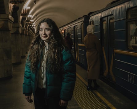Sofia Barchan, a young Ukrainian woman, at Zoloti Vorota metro station in Kyiv