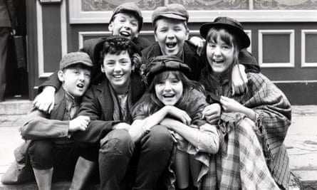 The cast of The Baker Street Boys, 1983, the drama series about a group of urchins who assist Sherlock Holmes, which was co-written by Anthony Read.