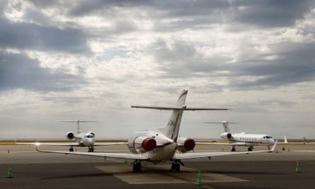 Private jets on the tarmac of Nice international airport in France.