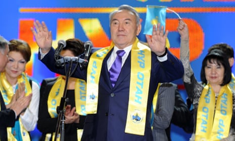 President Nazarbayev (centre) in 2012 at a forum of his Nur Otan party in the Kazakh capital, Astana