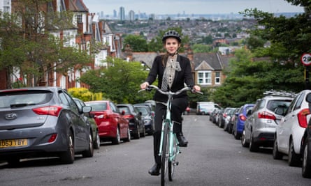 Riding an e-bike in Muswell Hill, London