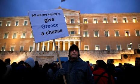 A man takes part in a anti-austerity pro-government demo in front of the parliament in Athens on 11 February, 2015.
