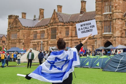 Woman draped in Israeli flag at University of Sydney
