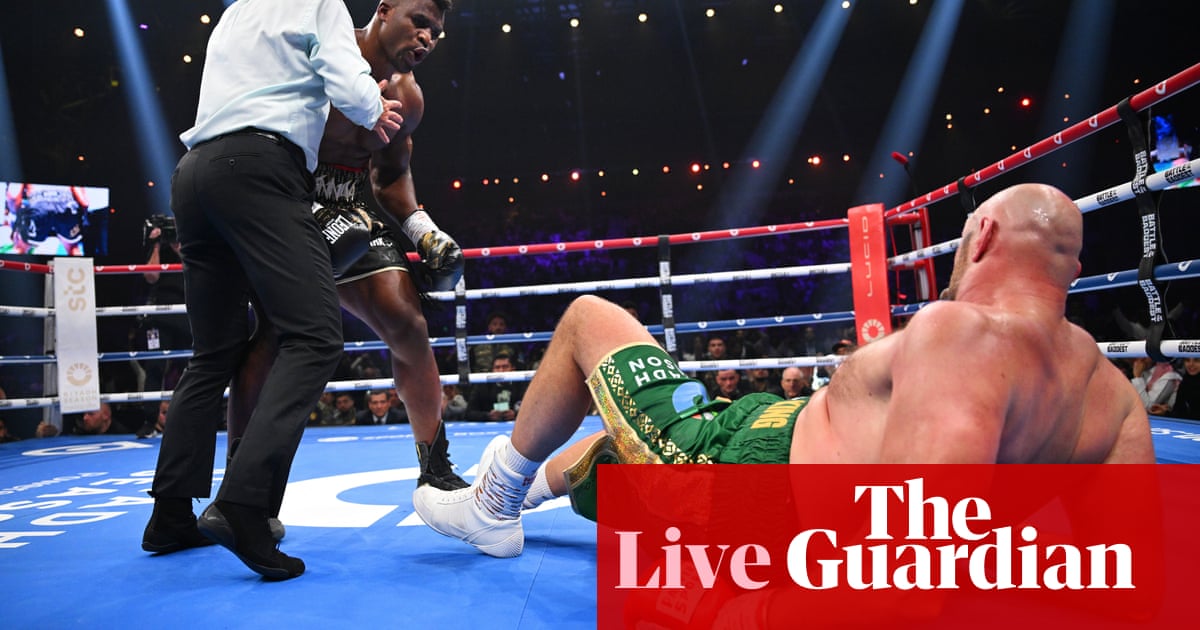 Tyson Fury beats Francis Ngannou by split decision after knockdown – as it happened