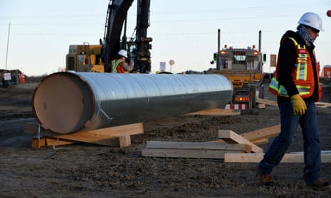 Construction on the Trans Mountain oil pipeline in Acheson, Alberta, Canada, in December 2019. 