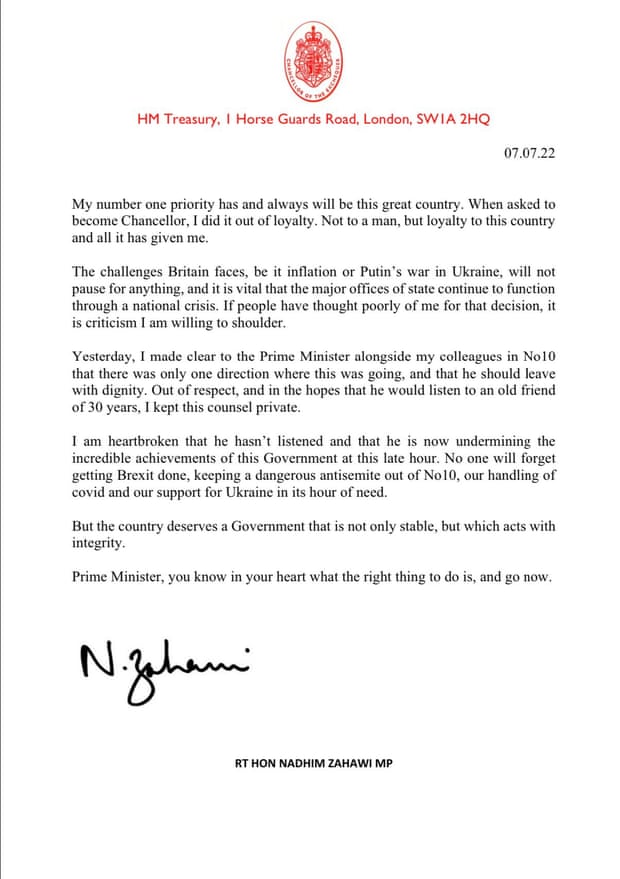 Nadhim Zahawi’s letter to Boris Johnson.