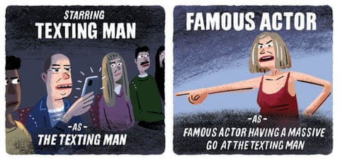 Collins cartoon on man who texted in a theatre, panel 2