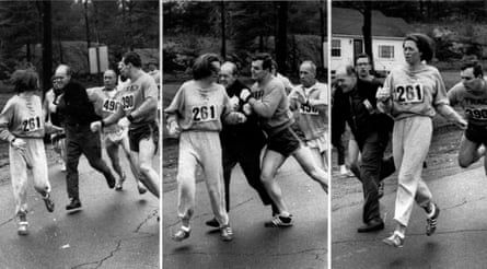 The altercation between Switzer, a marathon official and her boyfriend during the race in 1967.