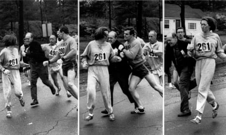 261 and still running ... ‘K Switzer’ narrowly avoids being physically thrown out of the Boston marathon in 1972.