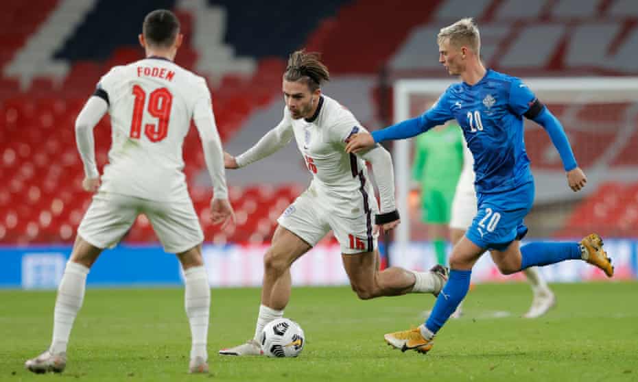 Jack Grealish and Phil Foden, two of England’s most exciting of many attacking talents, in action against Iceland in November.