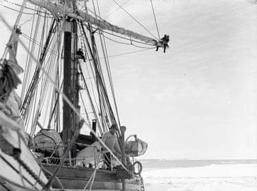 Frank Hurley Aloft, Ernest Shackleton On The Deck Of The Endurance December 1914To achieve the best photographs, Hurley would often put himself in dangerous situations, sometimes climbing to the extreme end of the top-gallant yard arm.