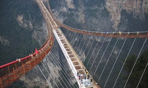 Aeiral shot of the Grand Canyon bridge in Zhangjiajie Hunan Province, China
