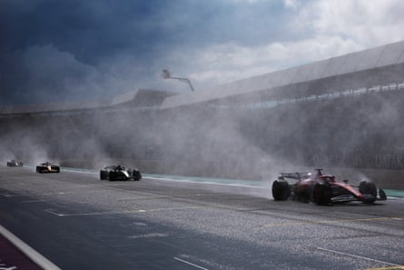 Charles Leclerc cuts through the wet conditions at Silverstone
