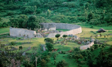 Great Zimbabwe ruins. The Great Enclosure seen from the Hill Complex