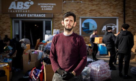 Volunteer Huseyin Goren, who has family in the earthquake affected region