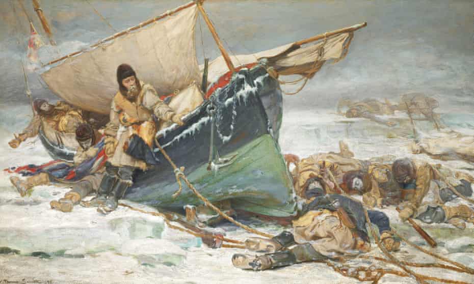 a painting of john franklins men dying on the ice by their stricken boat