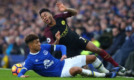 Raheem Sterling is brought down by Mason Holgate during Manchester City’s crushing defeat by Everton last January.